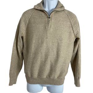 Men's J.Crew Beige 1/4 Zip Sweater Sz S 100% Cotton Soft Long-Sleeve Top